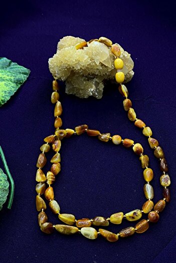 Agai Silver Tooth Cut Original Old Drop Amber Necklace