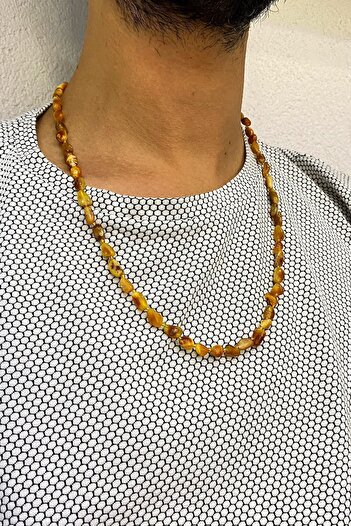 Agai Silver Tooth Cut Original Old Drop Amber Necklace