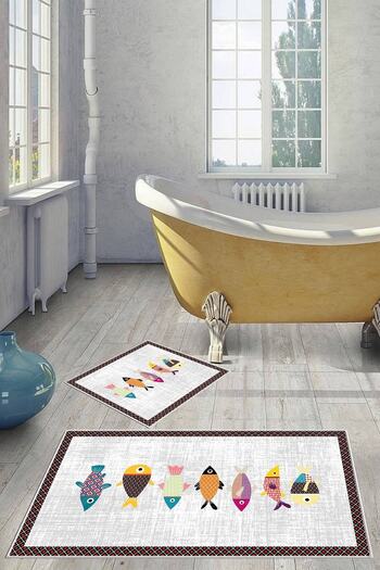Halise Home Non-Slip Base Washable Set of 2 Bath Mat Bath Mat Set Toilet Bowl Set
