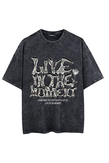 Mad&Calf Μπλουζάκι Unisex Washable Live In The Moment με στάμπα μεγάλου μεγέθους