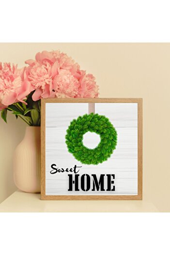 rosfloa rf Sweet Home İskandinav Tarz Gerçek Ahşap Çerçeveli Dresuar Mutfak Kahve Köşesi Dekor Tablo (25*25 cm)