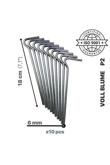 VOLL BLUME P2 10 Adet Kalın Çelik Metal Çadır Kazığı Demiri Kaymaz Kancalı Branda Çivisi Paslanmaz Çelik Gümüş