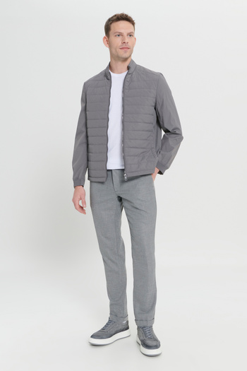 ALTINYILDIZ CLASSICS Men's Grey Windproof Standard Fit Regular Cut Stand Collar Side Pocket Slim Coat