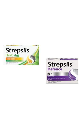 STREPSİLS Herbal Propolis & C Vitamini - Defence 3in1 Aserola Ekstresi & Çinko İçeren Pastil (2'li Set)