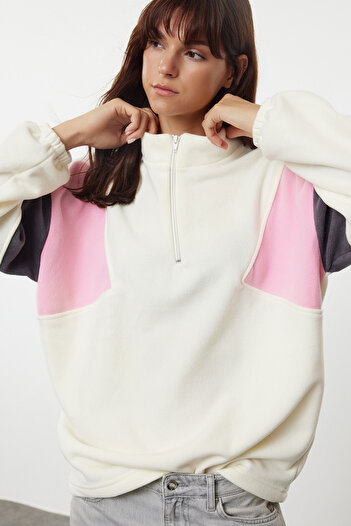 Trendyol Collection Color Blocked Zippered Oversize Fleece Sweatshirt - TWOAW25SW00064