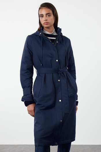 Trendyol Collection Tmavě modrý oversize robustní trenčkot - vlákno uvnitř Twoaw25tr00005