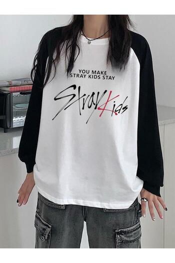 GOSSİP TEAM Stray Kids Raglan Λευκό T-Shirt - Μακρυμάνικο, εμπριμέ