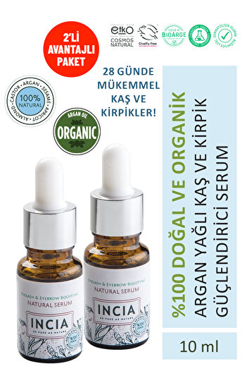 Incia 100% Natural Eyebrow and Eyelash Strengthening Serum Herbal Thickener Intensive Care Oil 10 ml 2 X Pieces