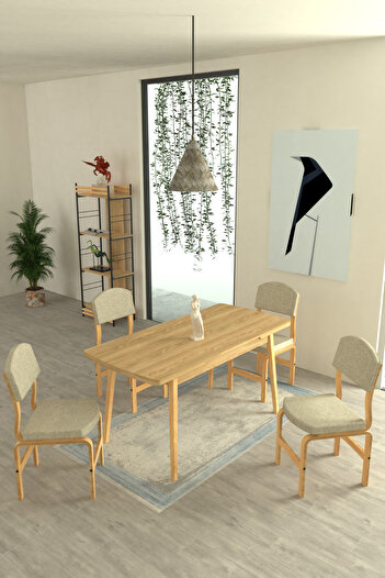 VİLİNZE Ege Sandalye Avanos Ahşap MDF Açılır Mutfak Masası Takımı - 70x120+30 cm