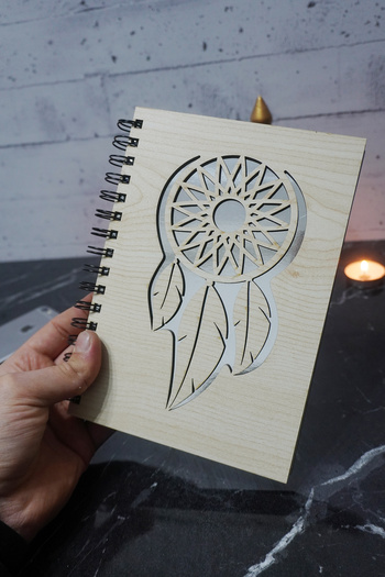 markcat Dream Catcher Patterned Notebook with Wooden Cover - Agenda and Daily Use, Unlined Painting Notebook