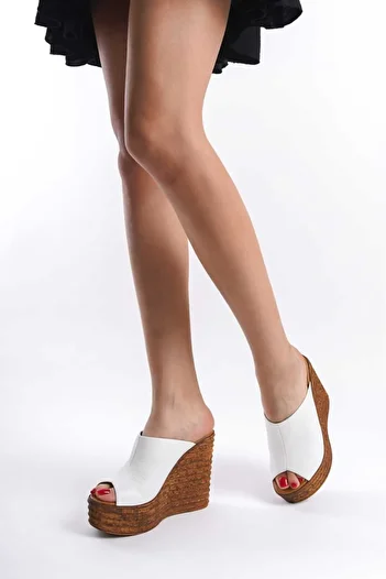 ERNİLA Ernila Genuine Leather Wedge Heel Sabo Slippers
