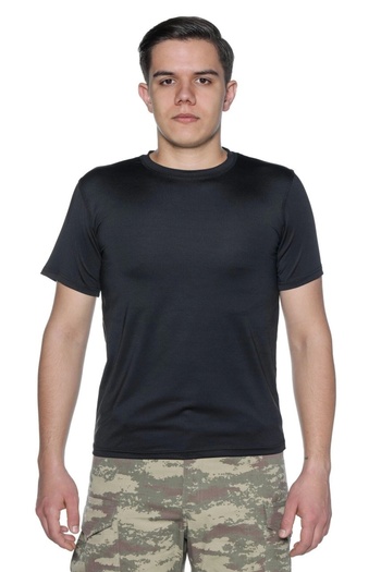 SINGLE SWORD Black Short Sleeve Microfiber T-Shirt - Military Top Underwear - Microfiber Undershirt