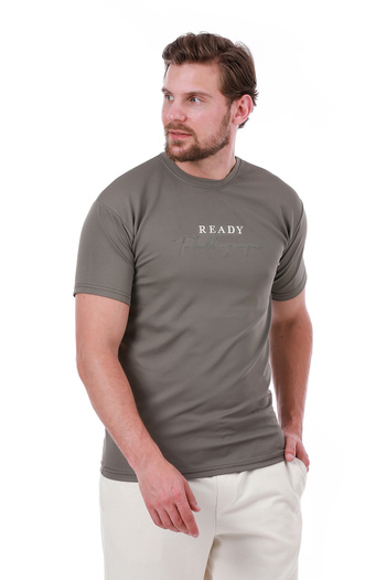 WERRONİ Men's Slim Fit Ready Printed Khaki Color T-Shirt