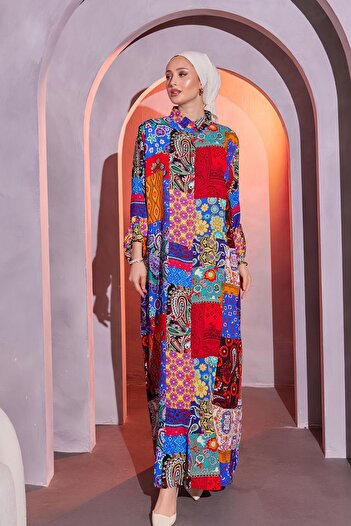 Bold Grup Color Patterned Premium Viscose Women's Hijab Dress