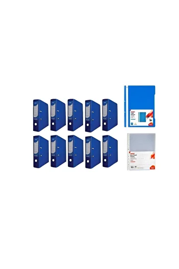 Noki Wide Blue Folder 10-Piece Ring Binder Blue 50-Piece Eco Bag File 100-Piece Filing Set