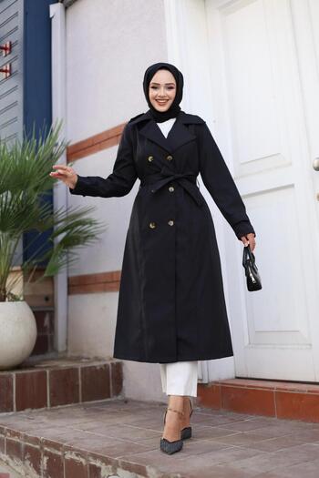 HARMAN BUTİK Belted and Buttoned Women's Trench Jacket