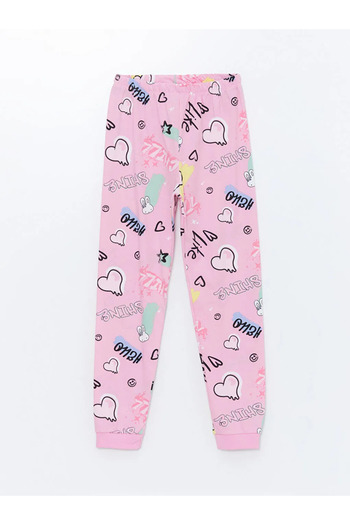 LC Waikiki LCW DREAM Açık Sarı Bisiklet Yaka Baskılı Uzun Kollu Kız Çocuk Pijama Takımı