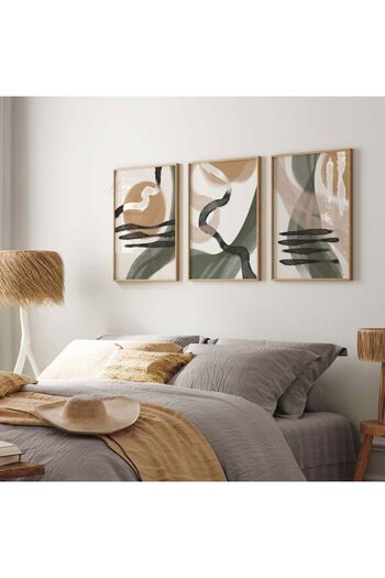 woodhomeworks Ahşap Çerçeveli 3 Lü Soyut Tablo Home Ev Salon Oturma Odası Yatak Odası Balkon Dekor Qmrc45