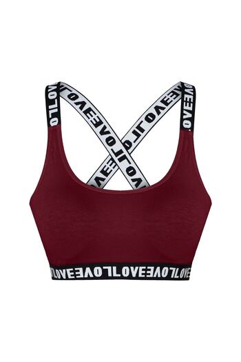 HNX Claret Red Love Elastic Cross Strap Sports Bra