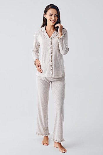 Artış Stretchy Cotton Fabric Long Sleeve Women's Maternity Pajamas Set