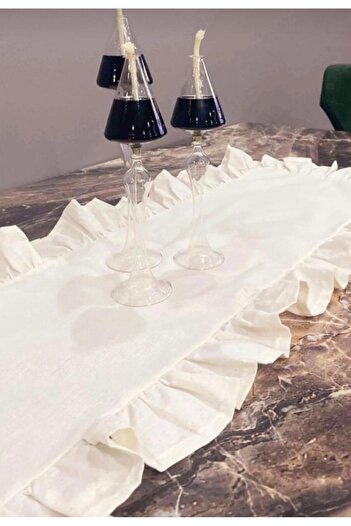 ALTINPAMUK Vintage Beige Colored 40X80 Natural Linen Blanket - Ruffled
