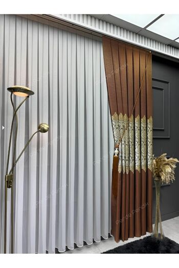 Perde Pendik Luxury Floral Pattern - Brick Cinnamon Color Avant-Garde Curtain, Single Wing