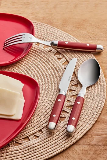 Karaca Alina 18 Pieces Sweet Fork Spoon Knife Set for 6 Persons Red