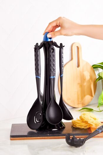 Karaca Diamond Blue 6 Piece Serving Set with Stand