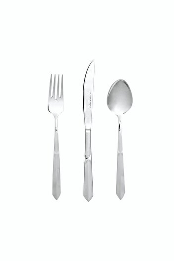 Karaca 84 Piece 12 Person Diamond Platinum Fork Spoon Knife Set with Elg Box