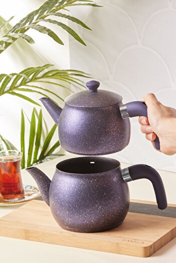 Karaca Biogranit Steel Plus Çaydanlık Takımı Bakalit Kulp Mor
