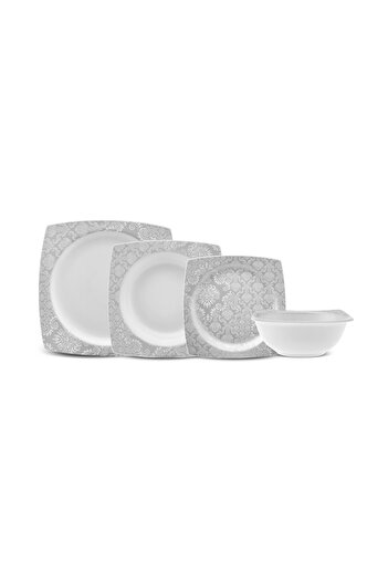 Karaca Square Bone Bridal 24-Piece Dining Set for 6 People