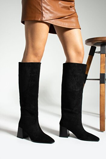 Seniorah Γυναικείες μπότες με τακούνι Poppy Black Suede