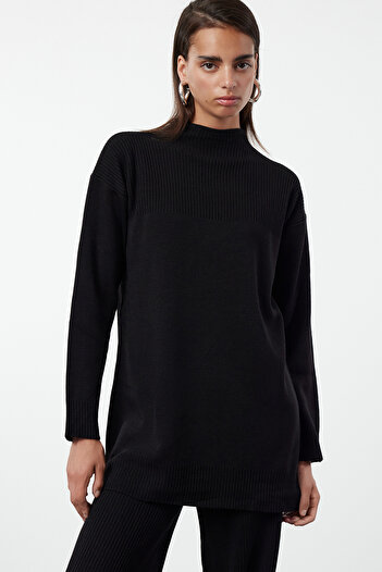 Trendyol Modest Black Corded Knit Basic Knitwear Top and Bottom Set Tctaw25Us00012