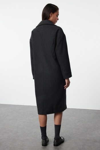 Trendyol Collection Antracitový oversize široký střih dlouhý vlněný kabát TWOAW21KB0038
