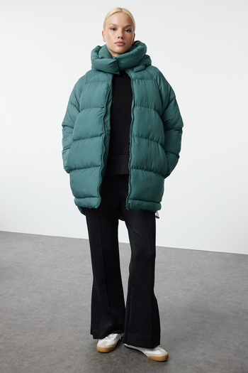 Trendyol Collection Oversize Green Puffer Jacket - Hooded and Water Repellent, Winter - Twoaw23Mo00193