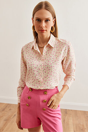 Olalook Daisy Pink Viscose Long Sleeve Women's Shirt - Gml- 19001234