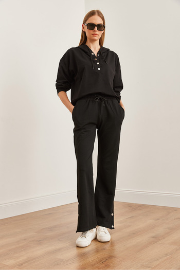 Olalook Black Snap-on Women's Tracksuit Set - Etkm- 0000068