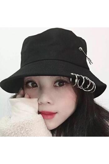 GOSSİP TEAM K-pop Piercing and Safety Black Bucket Hat