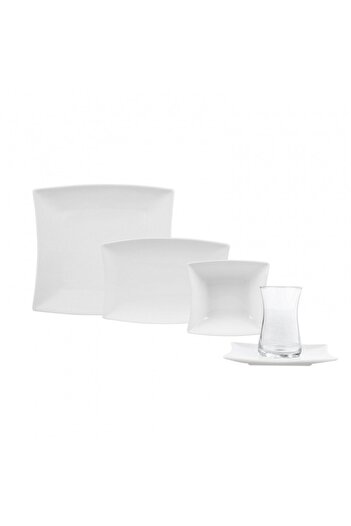 Karaca New Perfect White Porcelain 26 Piece Square Breakfast/Serving Set for 6 People