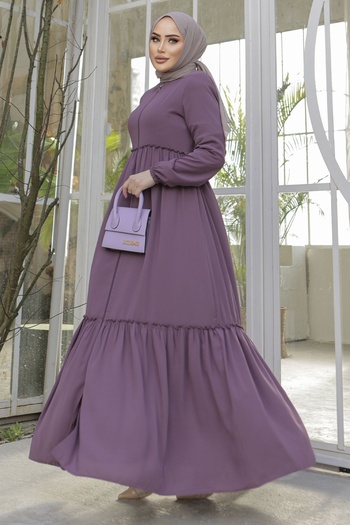 InStyle Συγκεντρωμένη λεπτομέρεια Abaya με φερμουάρ - Dusty Rose