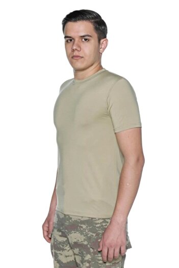 SINGLE SWORD Beige Short Sleeve Microfiber T-Shirt