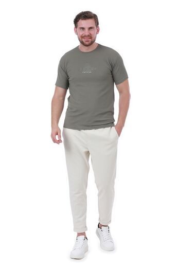 WERRONİ Men's Slim Fit Trend Setter Printed Khaki Color T-Shirt