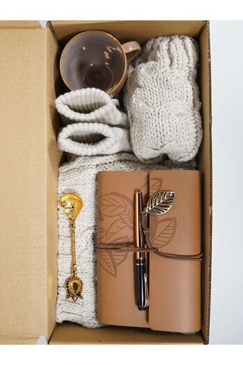 Huge Home Cream Scarf, Beret, Gloves Gift Package, Gift for Girlfriend, Gift for Lover