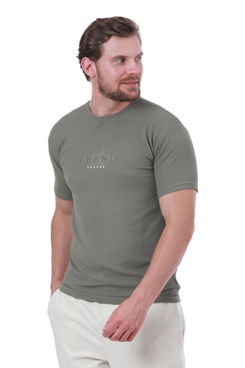 WERRONİ Men's Slim Fit Trend Setter Printed Khaki Color T-Shirt
