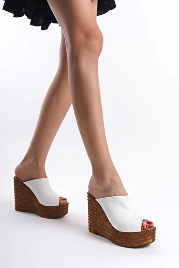 ERNİLA Ernila Genuine Leather Wedge Heel Sabo Slippers