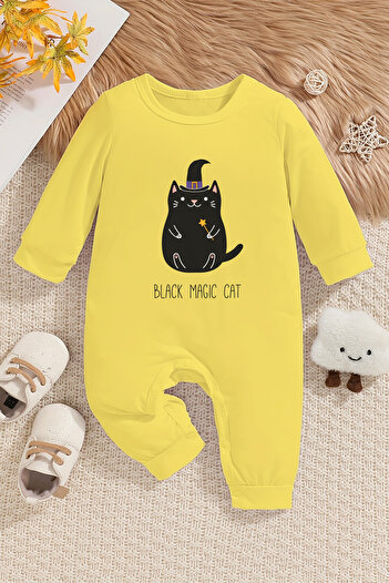 ADABEBEK Magic Cat Printed Style Baby Jumpsuit - Black 22205