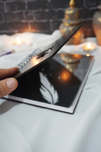 markcat Black Wooden A5 Spiral - Unlined Diary Notebook with Feather Design School Notebook
