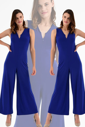 Laranor Sax Color Women's Jumpsuit - Front Zipper, Day and Night Elegance - 20l6845