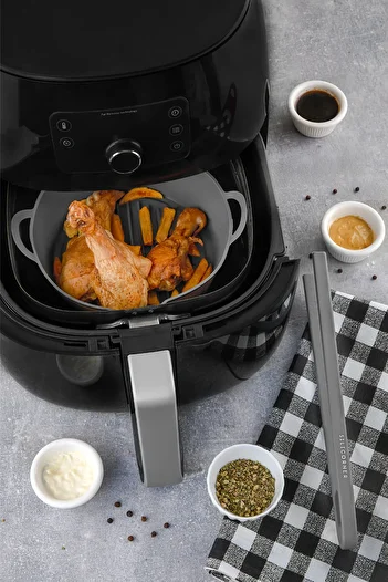 Silicorner 2 Piece Silicone Air Fryer Set - Tongs Cooking Container and Bowl