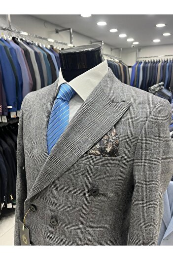 MASSARO Men's Double Breasted Flafi?l Suit - 100% Wool and 100% Cali?te